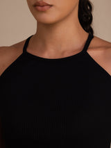 [Noir] SilkSilky-FR Sleeveless Crew Neck Top À Fines Brides 006