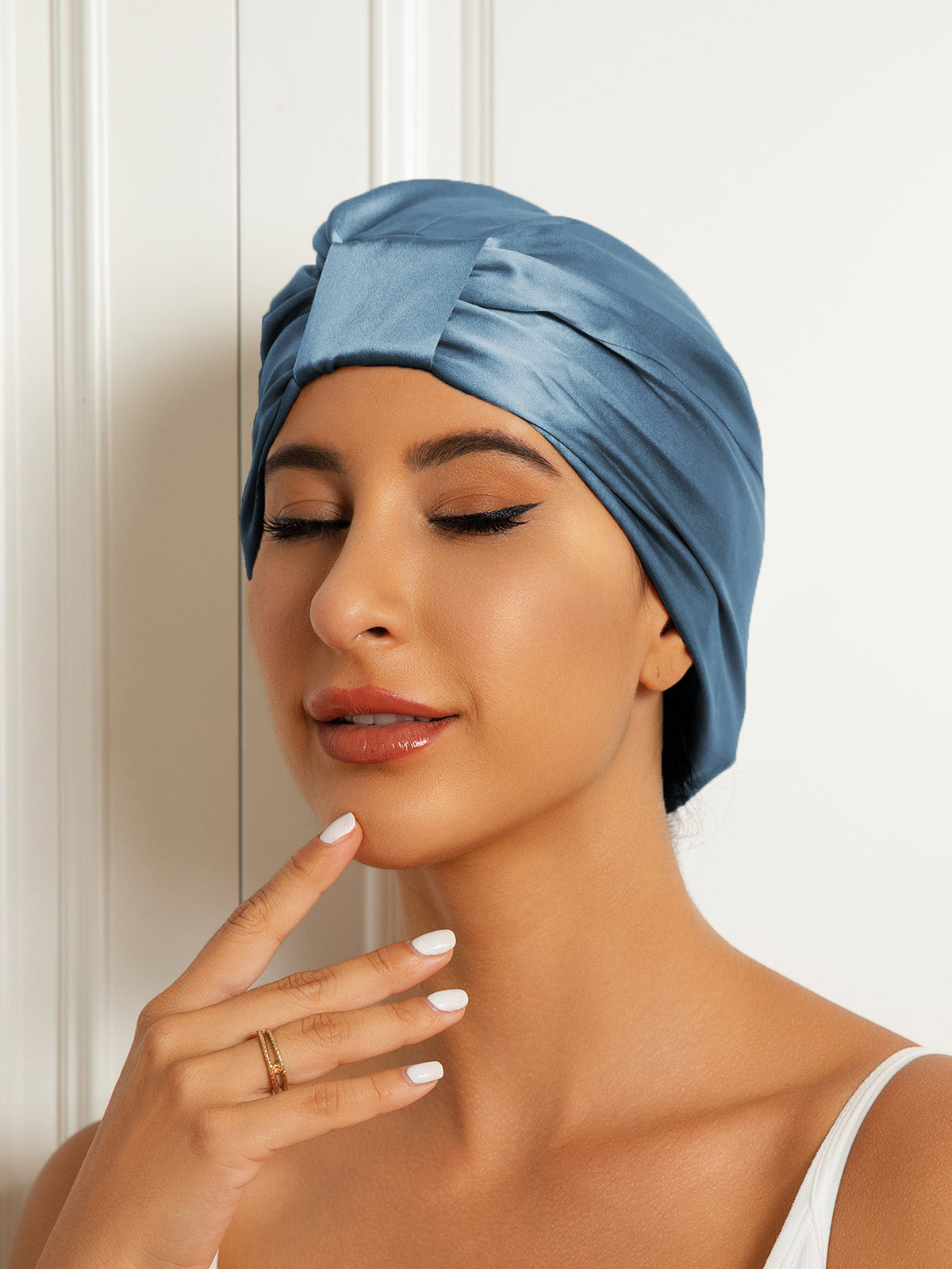 SilkSilky-FR Pure Soie Sleep Cap BleuAcier 003