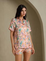 [Faune Rose] SilkSilky-FR Short Sleeve Notch Collar Femme Pyjamas 003