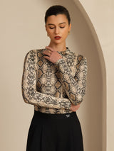 [Snakeskin] SilkSilky-FR Manches longues Col Mock Femme T-Shirt 005