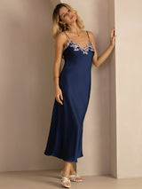 [Bleu] SilkSilky-FR Sleeveless V Neck Robes 003