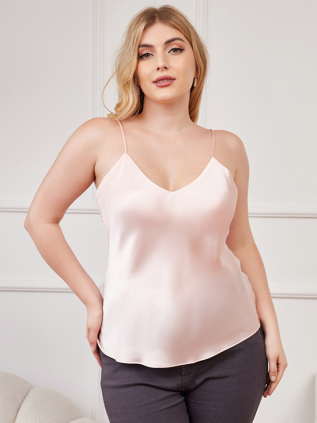[Rose] SilkSilky-FR Fines Brides Col V Top À Fines Brides grandes tailles 001