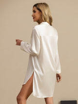[Blanc] SilkSilky-FR Long Sleeve Lapel Collar Chemise pour dormir 002