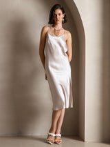 [Beige] SilkSilky-FR Fines Brides Encolure Dégagée Robes 003