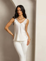 [Gris Clair] SilkSilky-FR Sleeveless V Neck Top À Fines Brides 005