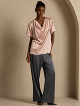 [Toscane] SilkSilky-FR Short Sleeve Cowl Neck Blouse 006