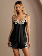 [Noir] SilkSilky-FR Sleeveless V Neck Ensemble Camisole 003