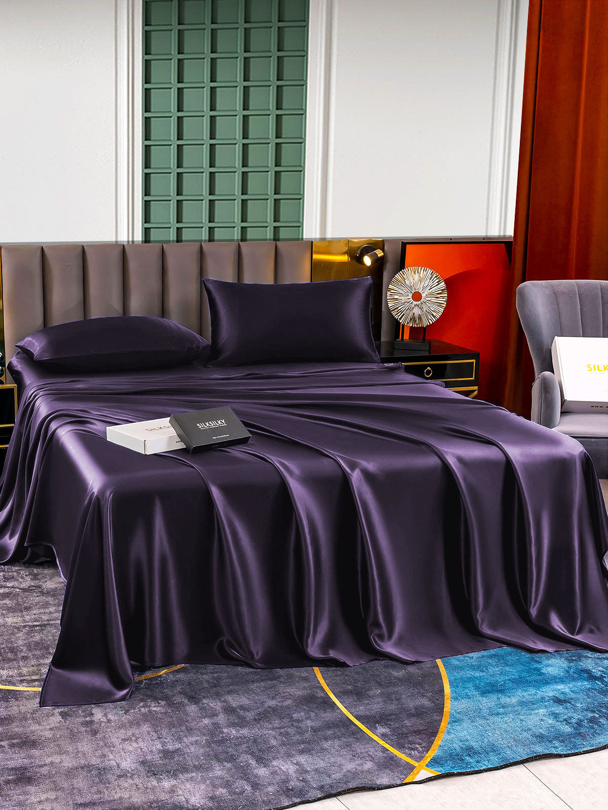 [Violet Foncé] SilkSilky-FR 22Momme Pure Soie Bedding Set 006,