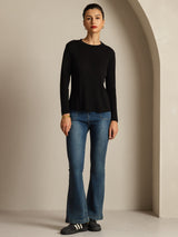 [Noir] SilkSilky-FR Soie Col Rond Femme T-Shirt 004