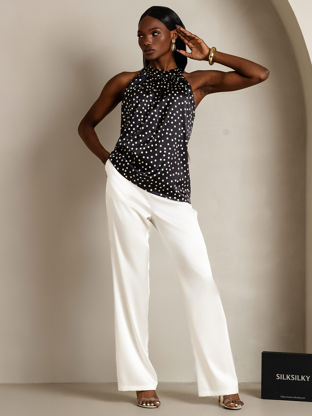 [Noir+Blanc] SilkSilky-FR 19Momme Soie Womens T-Shirt 006