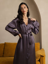 [Gris Pourpre] SilkSilky-FR Long Sleeve Femme Peignoir 006