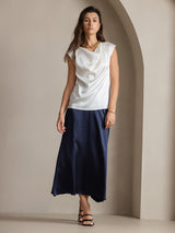 [Blanc] SilkSilky-FR Cap Sleeve Cowl Neck Femme T-Shirt 007