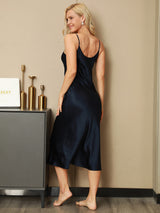 [Bleu Foncé] SilkSilky-FR Sleeveless V Neck Chemises de nuit 002