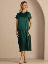 [Vert Foncé] SilkSilky-FR Short Sleeve Crew Neck Robes 005