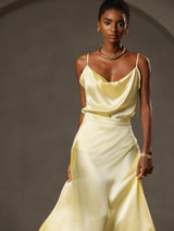 [Jaune] SilkSilky-FR Spaghetti Strap Cowl Neck Top À Fines Brides 003