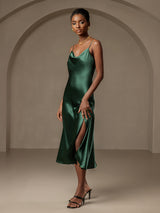 [Vert Foncé] SilkSilky-FR Fines Brides Col Bénitier Robes 007