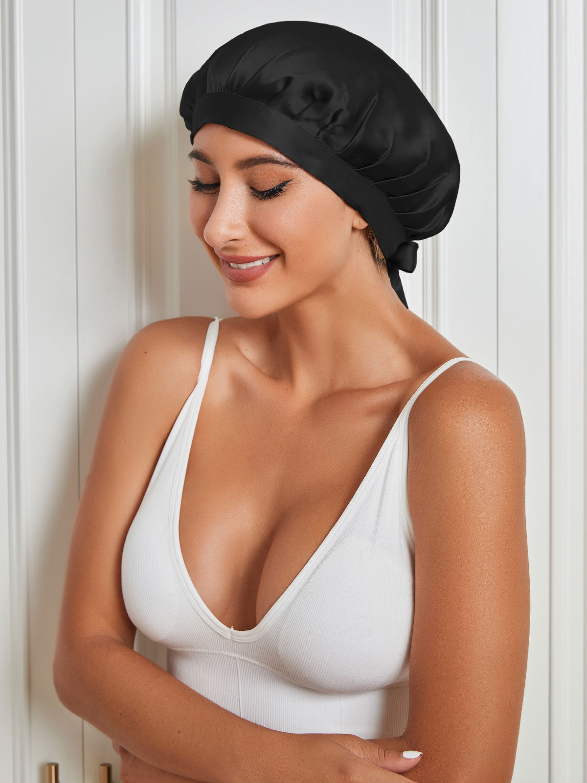 SilkSilky-FR Pure Soie Sleep Cap Noir 004