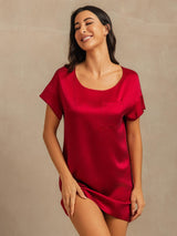 [Rouge Vineux] SilkSilky-FR 19Momme Manches courtes Col Rond Chemises de nuit 003