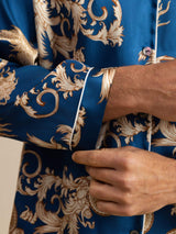 [Dragon Navy] SilkSilky-FR Long Sleeve Lapel Collar Homme Pyjamas 007