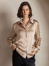 [Champagne] SilkSilky-FR Long Sleeve Lapel Collar Femme Chemise 001