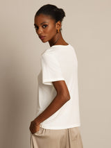 [Blanc] SilkSilky-FR Manches courtes Col Rond Femme T-Shirt 002