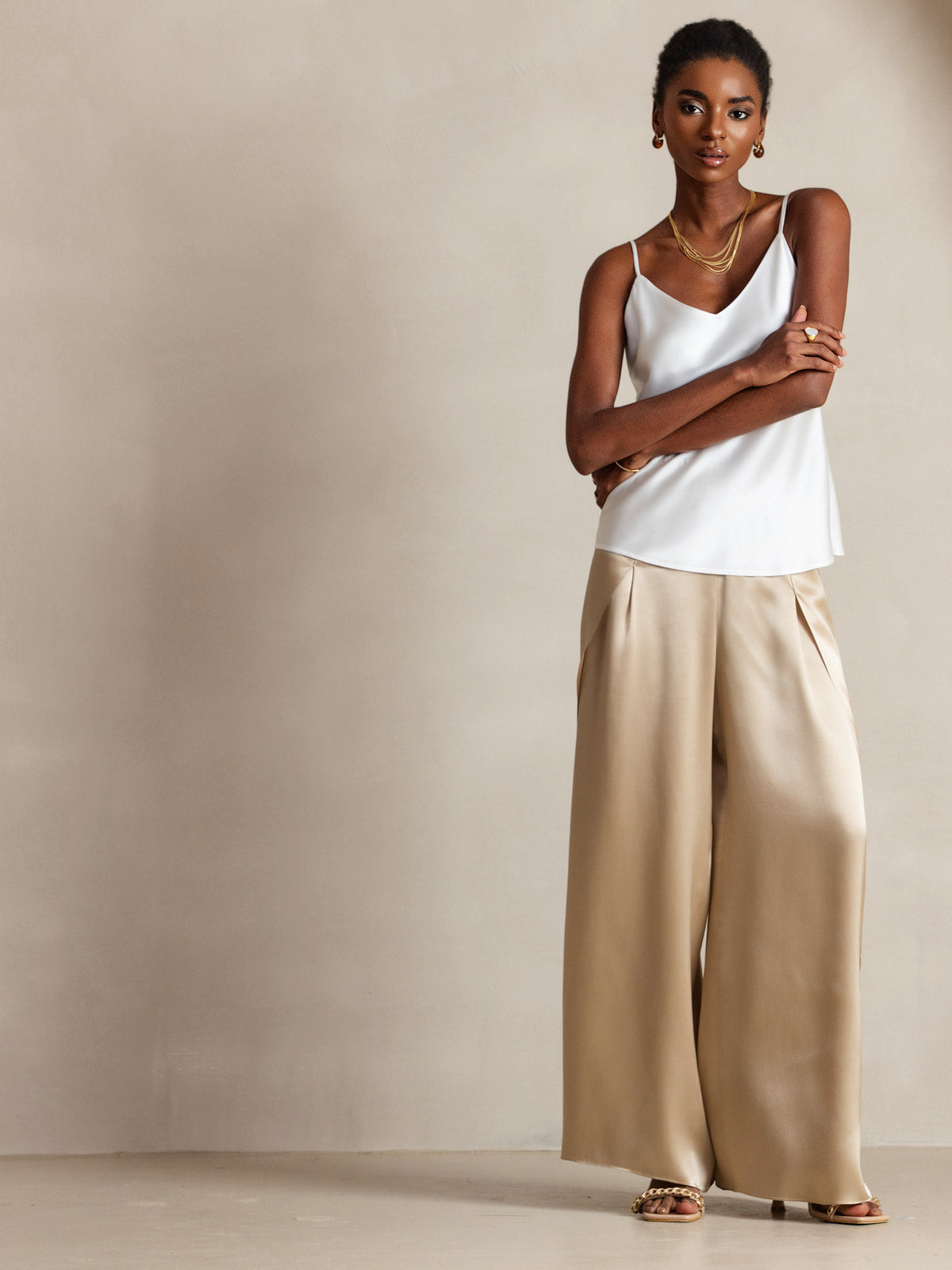 [Blanc] SilkSilky-FR Pure Soie Sans manches Camisoles 006