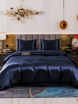 [Bleu Foncé] SilkSilky-FR Parure de Lit Soie 002