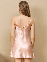 [Rose] SilkSilky-FR 3/4 Sleeve V Neck Peignoir&Robe de Chambre 005