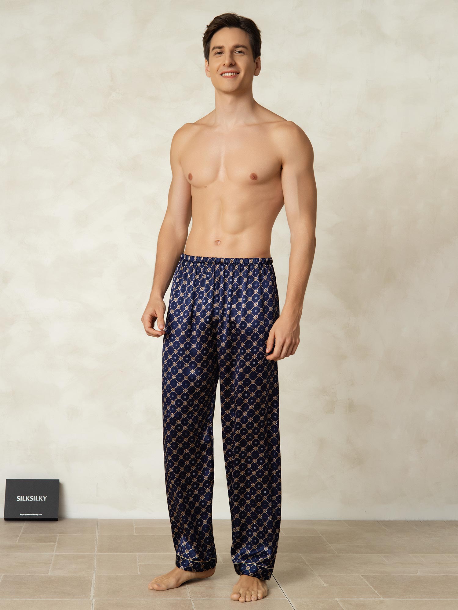 [Chaîne Marine] SilkSilky-FR Pure Soie Mens Sleep Bottoms 004