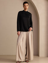 [Noir] SilkSilky-FR Long Sleeve Stand Collar Blouse 007