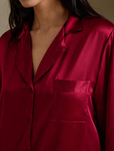 [Rouge Vineux] SilkSilky-FR Long Sleeve Lapel Collar Chemise pour dormir 004