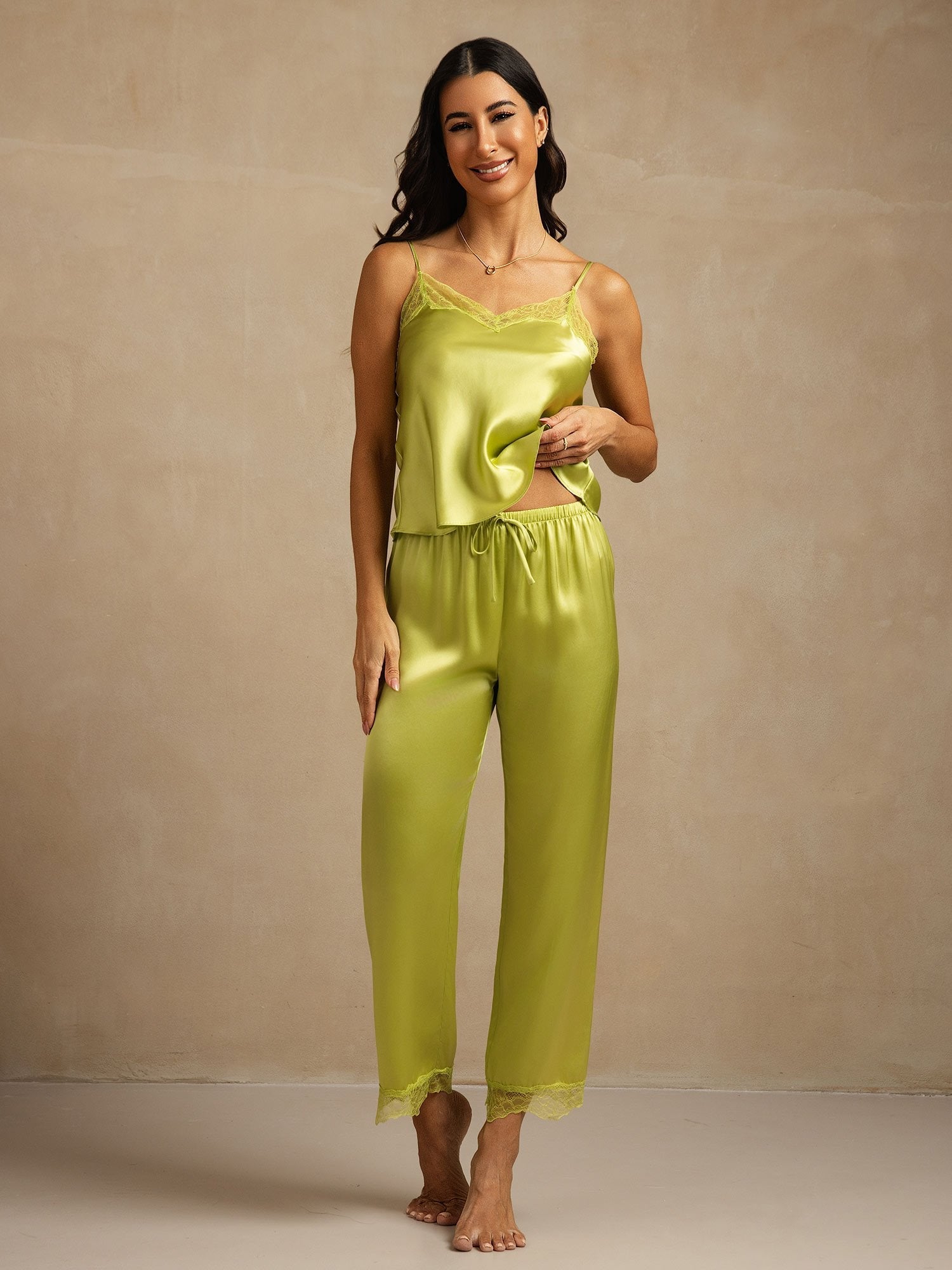 [Vert Menthe] SilkSilky-FR Soie Camisole Set 001