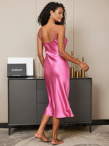 [Rose Rouge] SilkSilky-FR Sleeveless V Neck Chemises de nuit 003