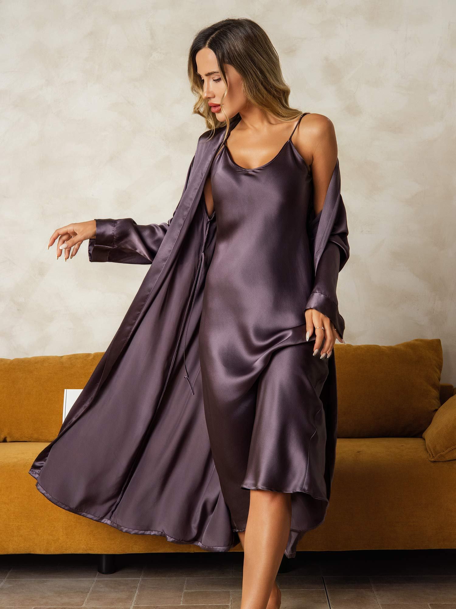 [GrisPourpre] SilkSilky-FR Soie Nightgown&Robe Set 001