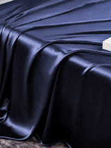 [Bleu Foncé] SilkSilky-FR Parure de Lit Soie 005