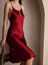 [Rouge Vineux] SilkSilky-FR Fines Brides Encolure Dégagée Robes 003