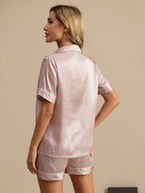 [Rose Cœur Geo] SilkSilky-FR Manches courtes Femme Pyjamas 002