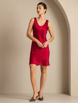 [Rouge Vineux] SilkSilky-FR Sans manches Encolure Dégagée Robes 005