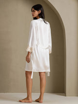 [Blanc] SilkSilky-FR 3/4 Sleeve V Neck Peignoir&Robe de Chambre 002