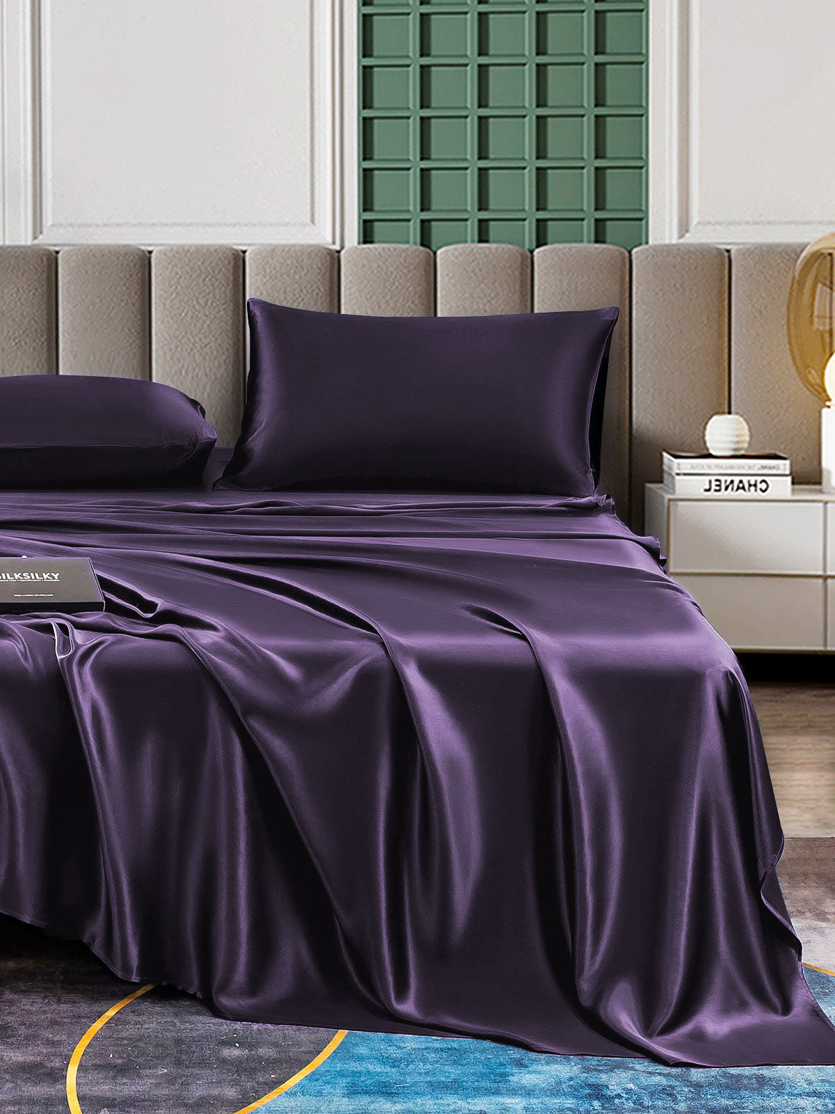 [Violet Foncé] SilkSilky-FR 22Momme Pure Soie Bedding Set 005,