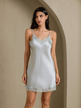 [Bleu Grisâtre] SilkSilky-FR Sleeveless V Neck Chemises de nuit 006