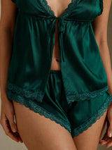 [Vert Foncé] SilkSilky-FR Sleeveless V Neck Ensemble Camisole 005