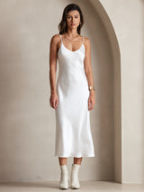 [Blanc] SilkSilky-FR Sleeveless V Neck Robes 003