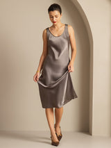 [Kaki Foncé] SilkSilky-FR Sans manches Encolure Dégagée Robes 006