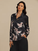 [Noir] SilkSilky-FR 19Momme Manches longues Col à Revers Femme Chemise 003