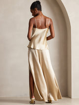 [Champagne] SilkSilky-FR Spaghetti Strap V Neck Top À Fines Brides 002