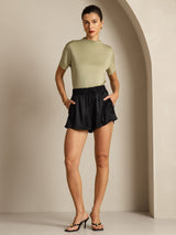 [Herbe Sèche] SilkSilky-FR 100% Silk Jersey Short Sleeve Mock Neck Femme T-Shirt 006