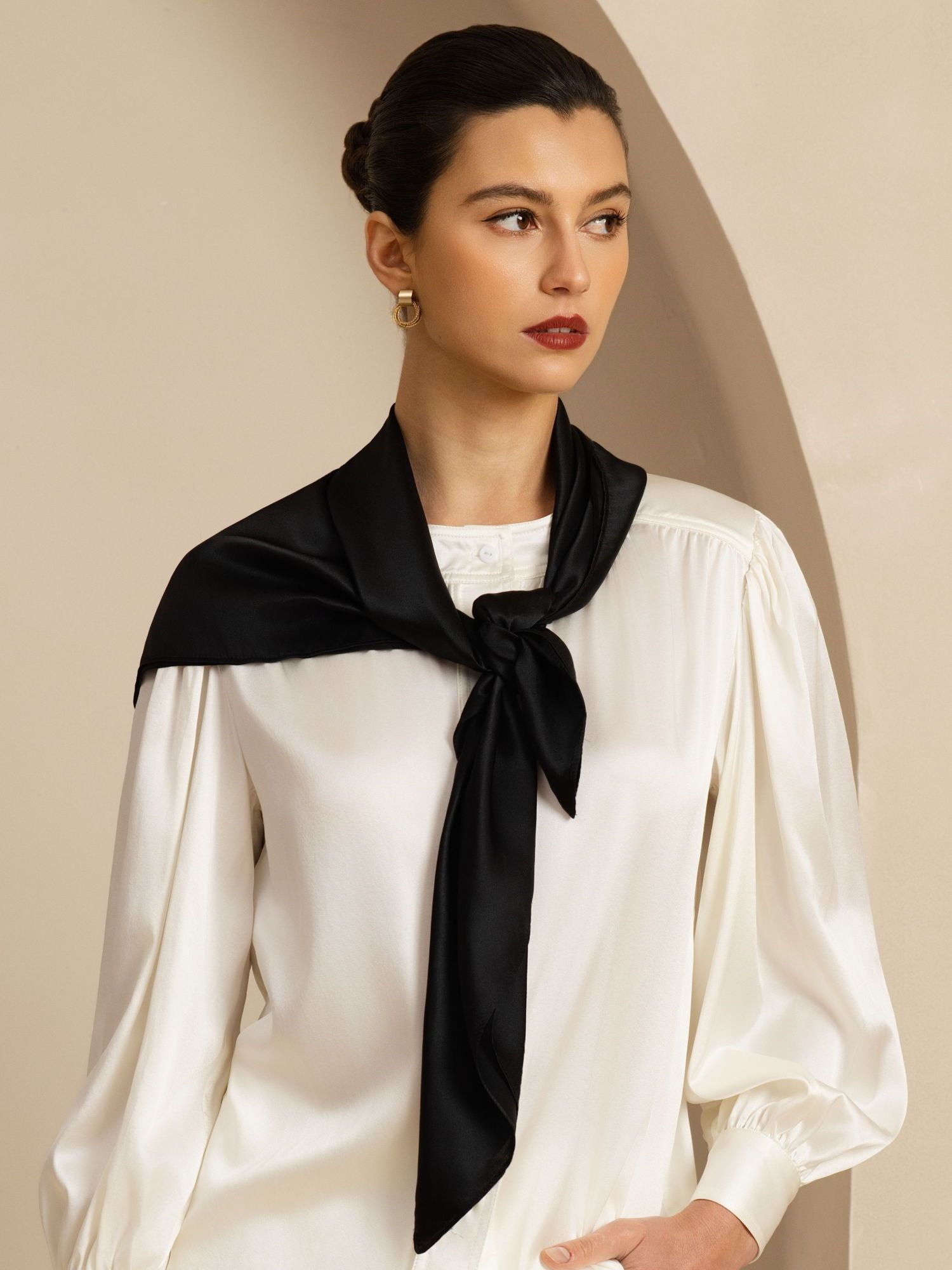 [Noir] SilkSilky-FR Soie Scarf 001