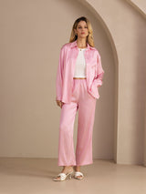 [Rayures Fines Roses] SilkSilky-FR Long Sleeve Lapel Collar Women's Outfit Sets 007