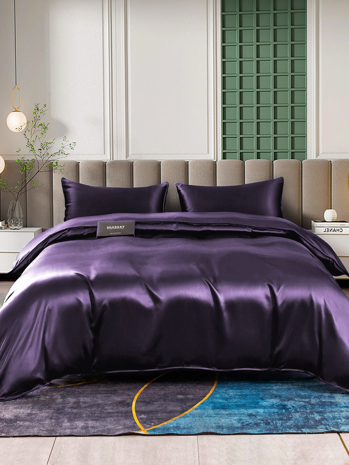 SilkSilky FR 25Momme Pure Soie Bedding Set VioletFoncé 002